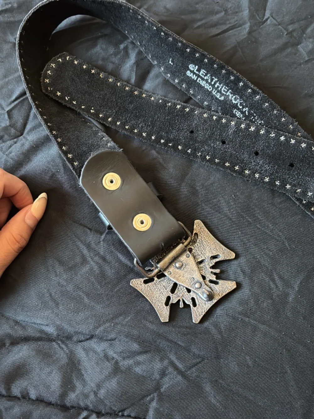 Vintage 2000s black leather studded cross belt